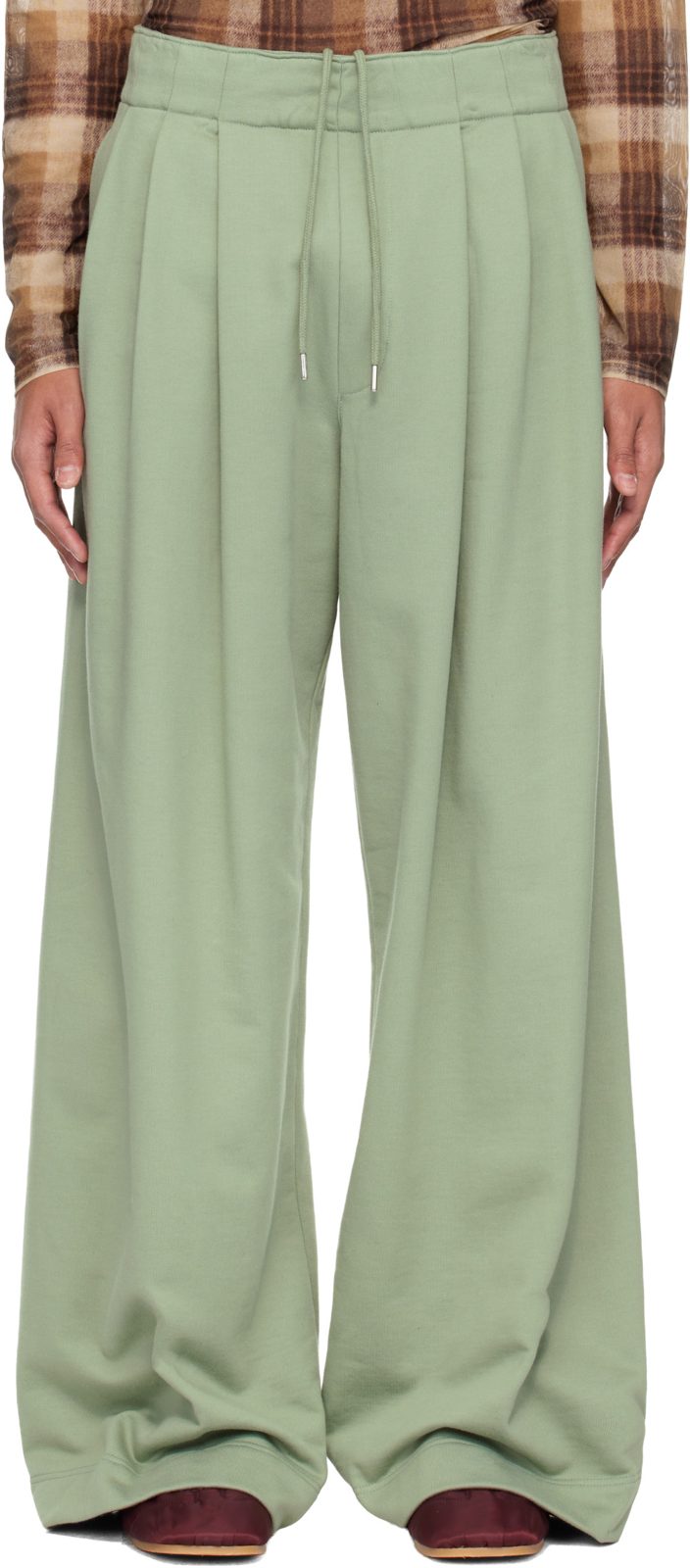 Green Pleated Sweatpants 261358M190008