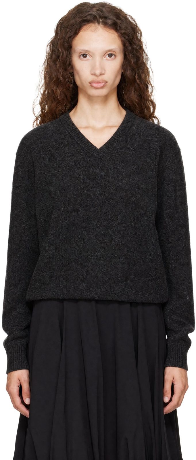 Gray V-Neck Sweater 262646F100001