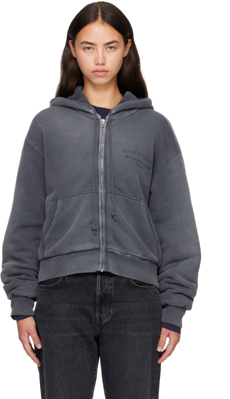 Gray Sprayed Zip Hoodie 262129F097013