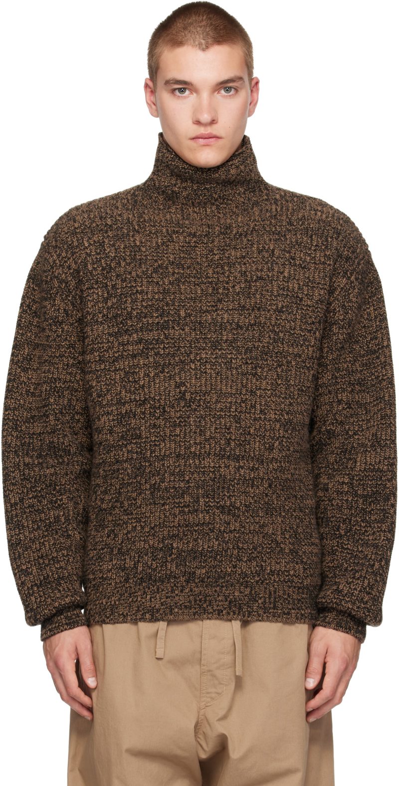 Brown High Neck Yak Alpaca Sweater 262646M205000