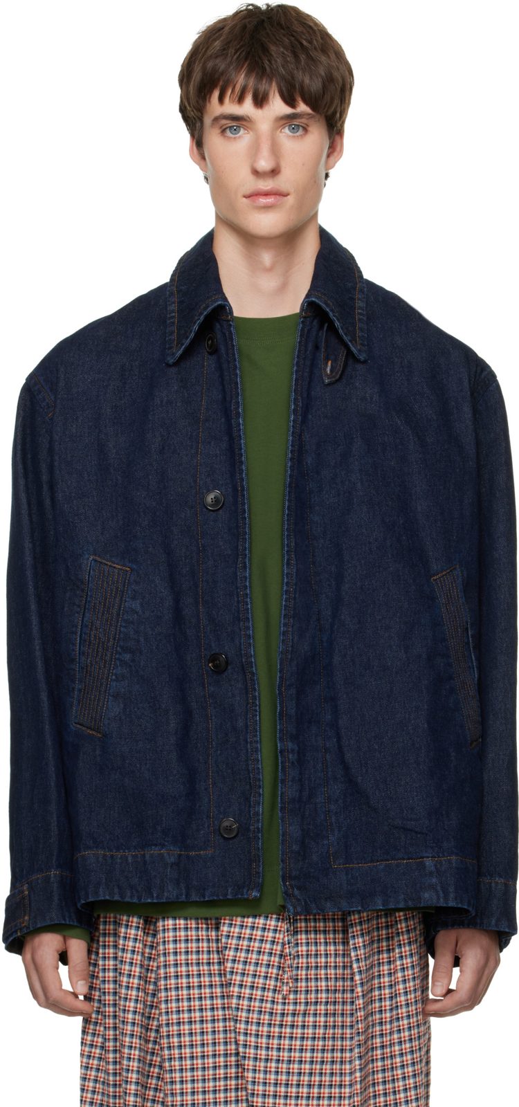 Navy Buttoned Denim Jacket 262358M177011