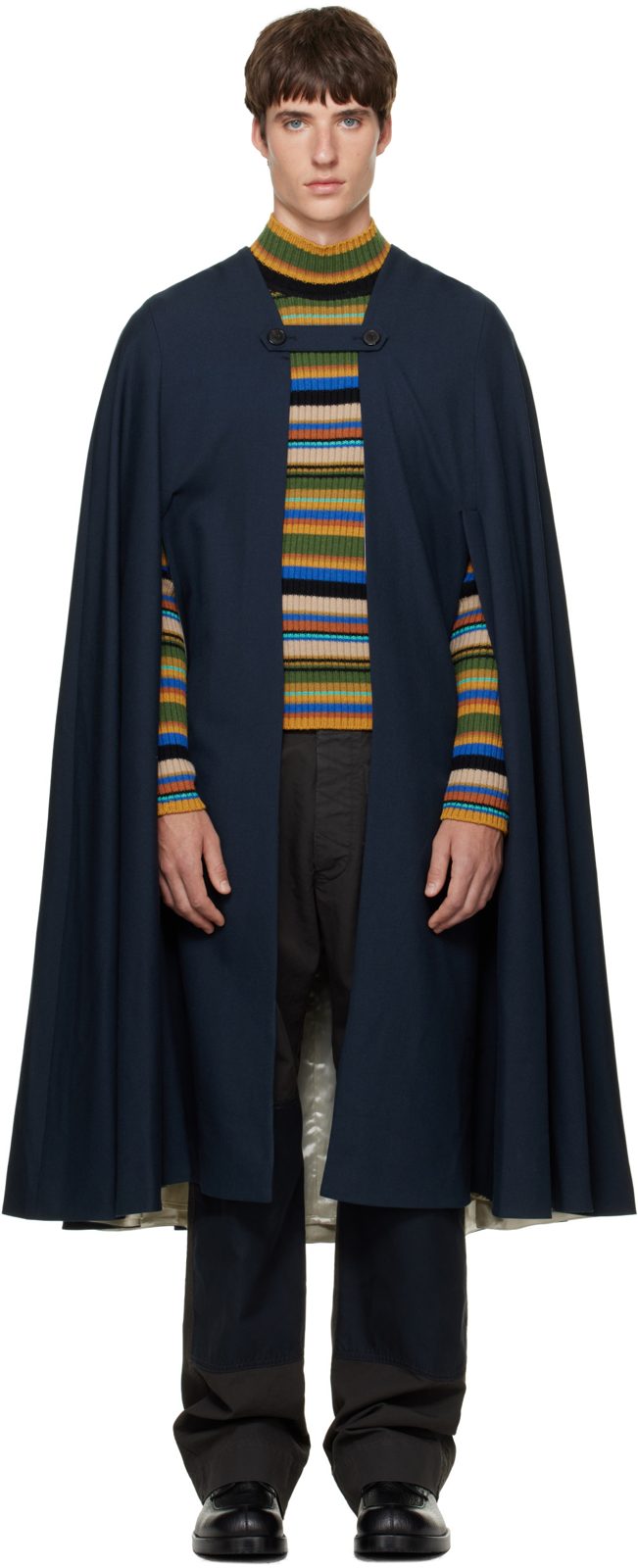 Navy Wool Cape Coat 262358M176029