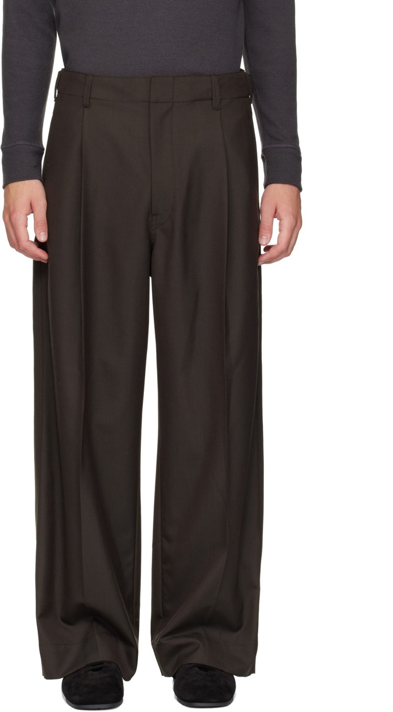 Brown Single-Pleat Tailored Trousers 262646M191007