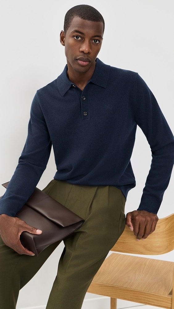 Carson Luxe Cashmere Polo Sweater_Navy