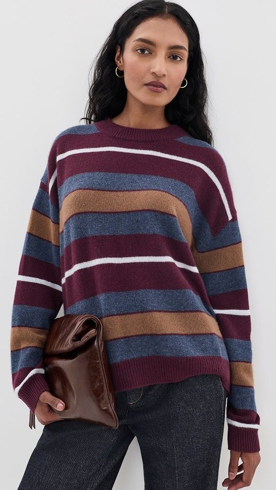 STAUD Serrano Cashmere Relaxed Crew Sweater_Monaco Stripe