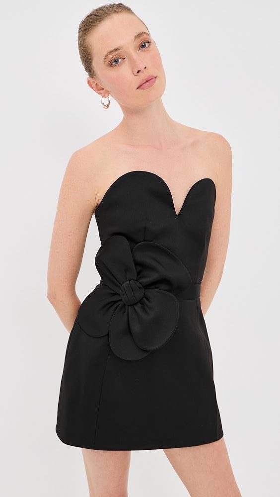 Satin Daisy Belted Dress_Black