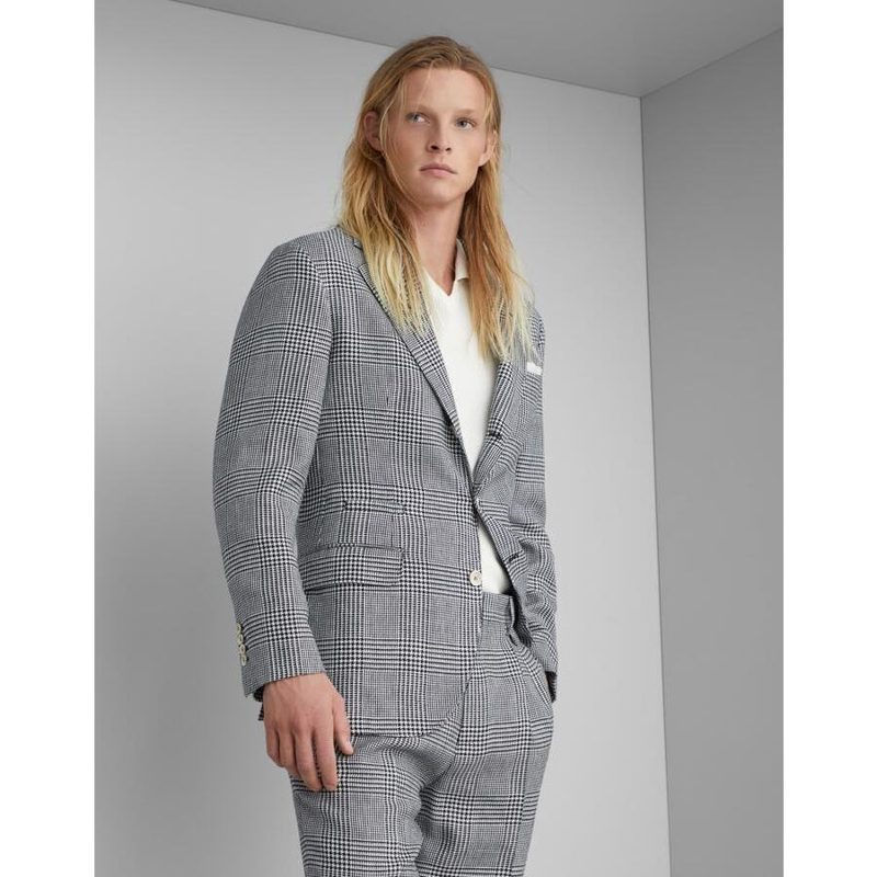 Brunello Cucinelli Black Wool Silk Checked Blazer_Black