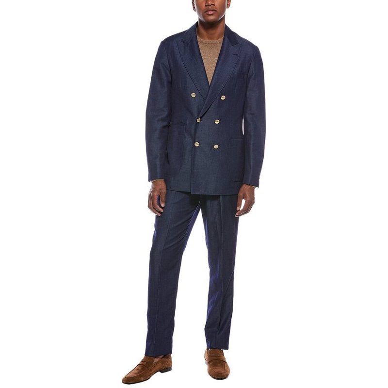 Brunello Cucinelli Navy Wool Linen Deconstructed Blazer_Navy