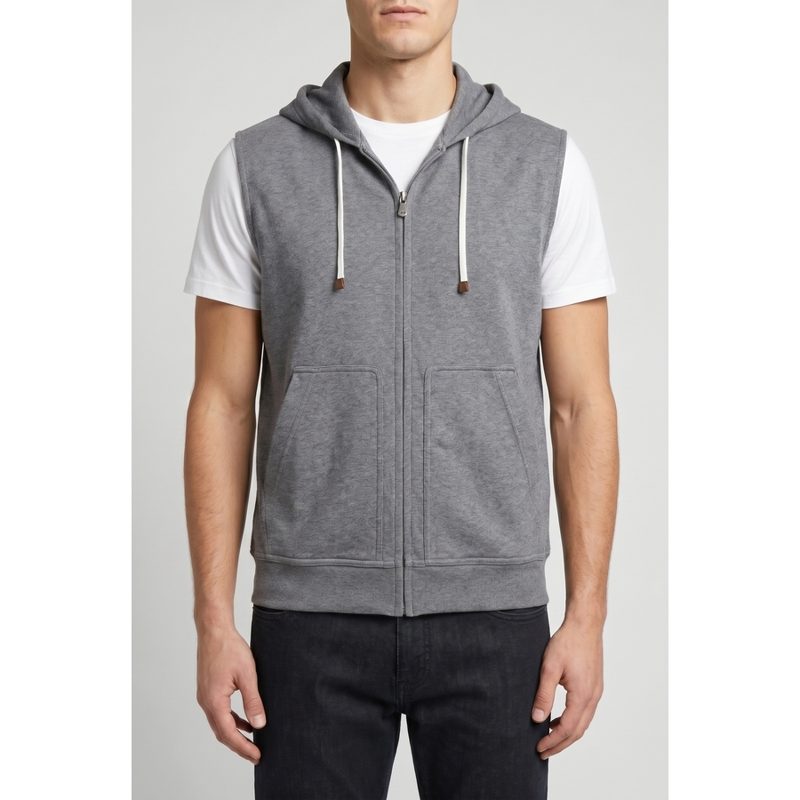 Brunello Cucinelli Grey Sleeveless Zip Hoodie_Grey