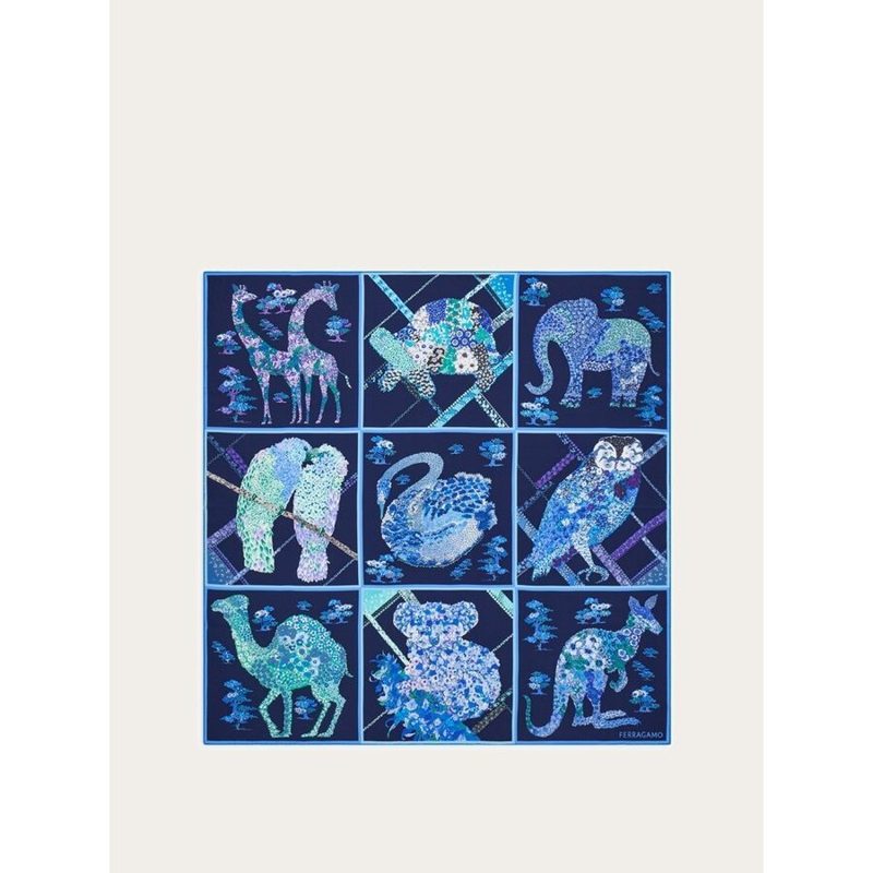 Womens Blue Silk Printed Scarf_Blue