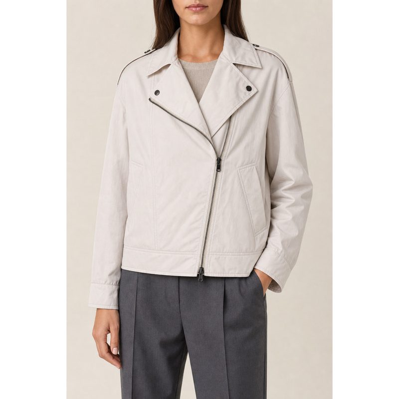 Brunello Cucinelli Womens Off White Biker Jacket_White