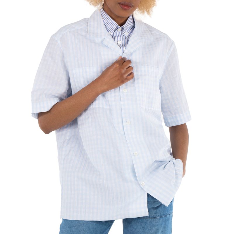 Gingham Check Print Oversized Shirt_Pale Blue