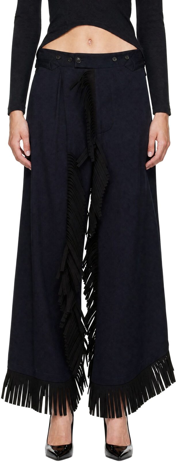 Navy Pepino Fringe Trousers 262314F087002