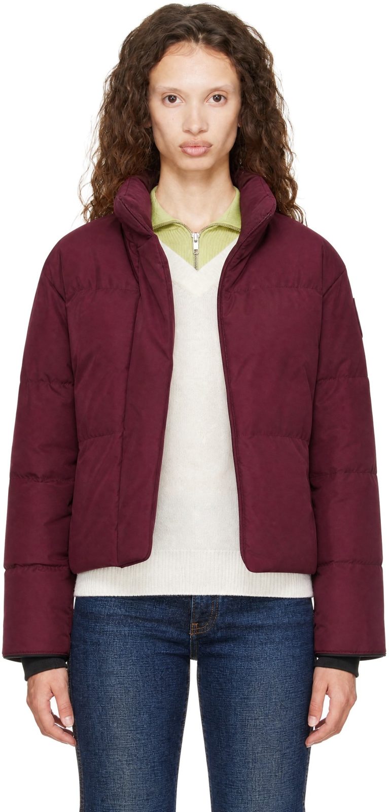 Burgundy Tonal Disc Grandview Cropped Down Jacket 262014F061012