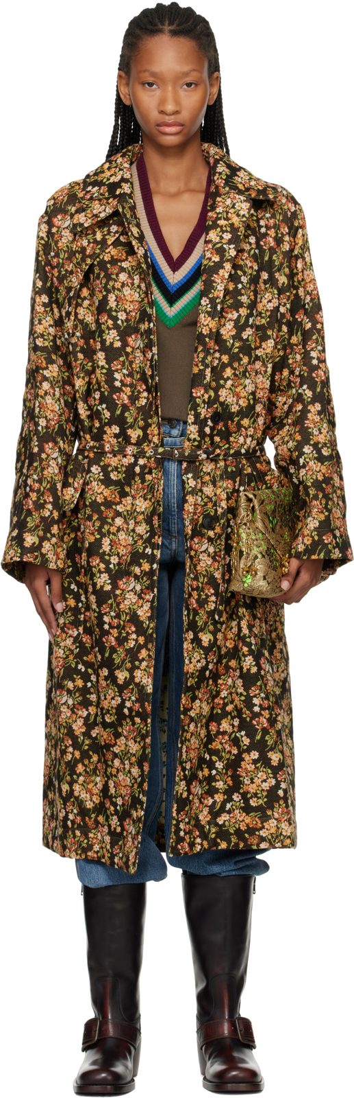 Multicolor Oversized Floral Coat 262358F059006