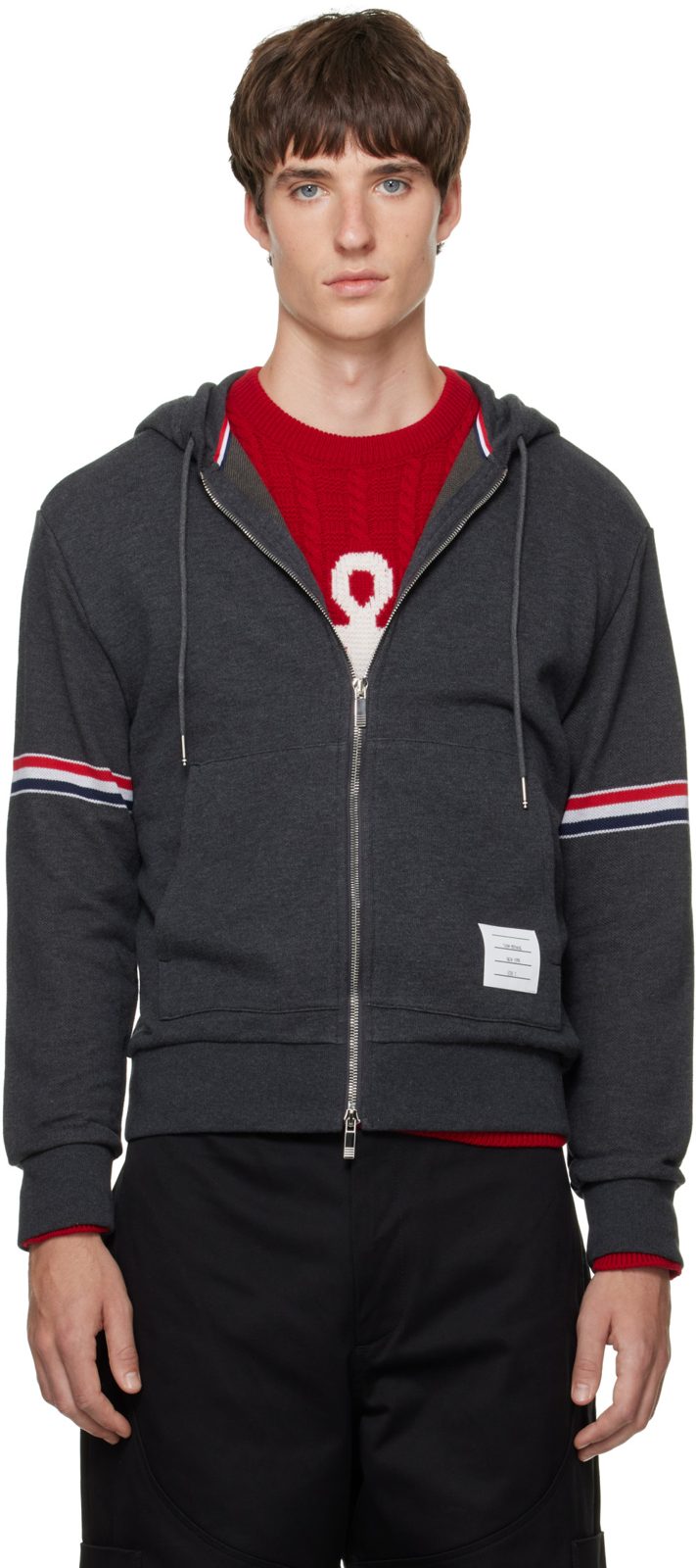 Gray Zip Pique Loopback RWB Engineered Hoodie 262381M202004