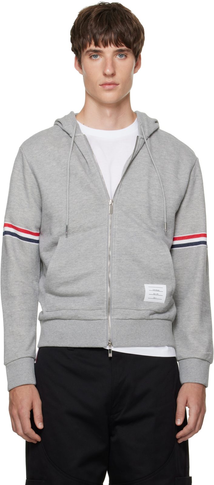 Gray Zip Pique Loopback RWB Engineered Hoodie 262381M202003