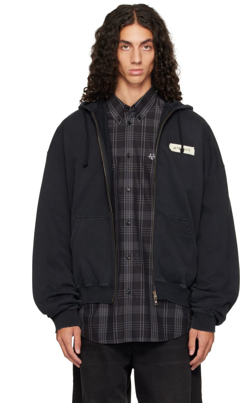 Black Scribbled Logo Zip-Up Hoodie 262669M202033