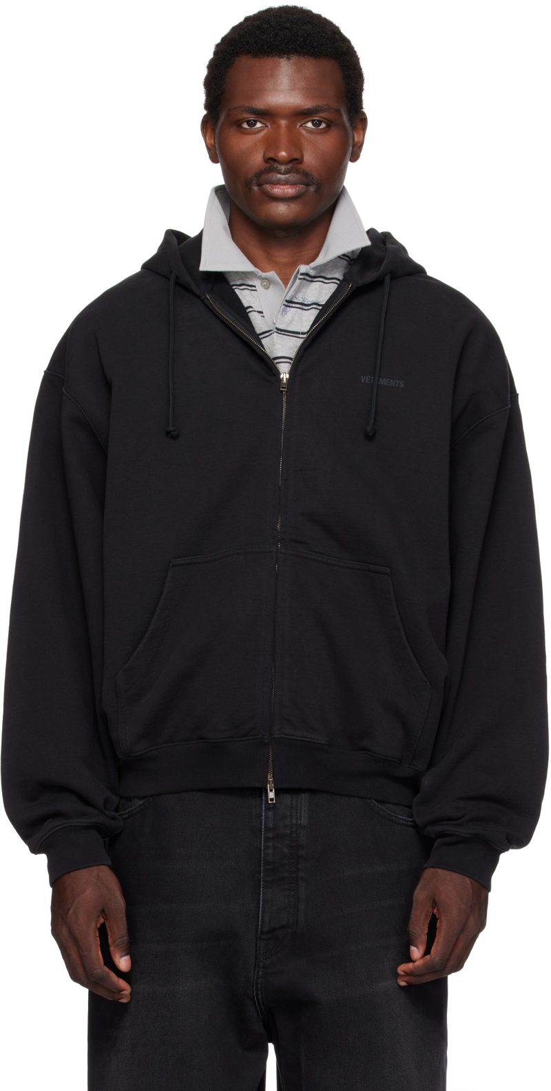 Black Classic Logo Zip-Up Hoodie 262669M202035