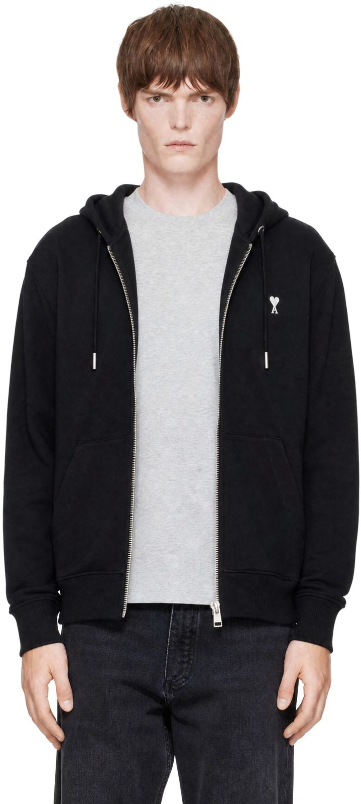 Black Cotton Ami de Coeur Zipped Hoodie 262482M202011