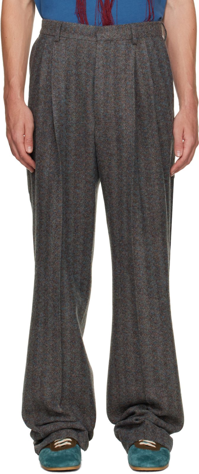 Gray Straight-Leg Wool Trousers 262358M191026