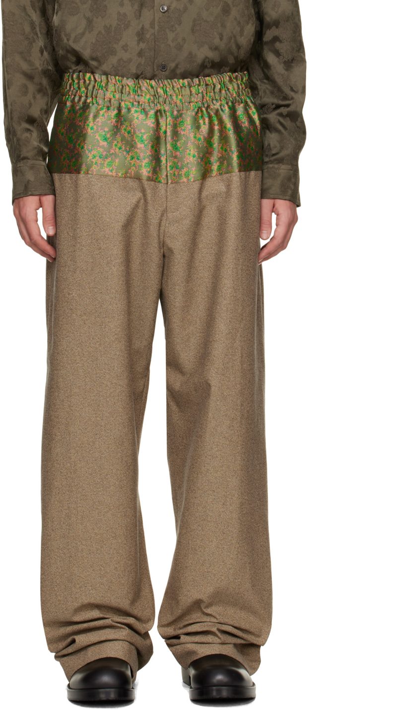 Beige Contrast Waist Trousers 262358M191002