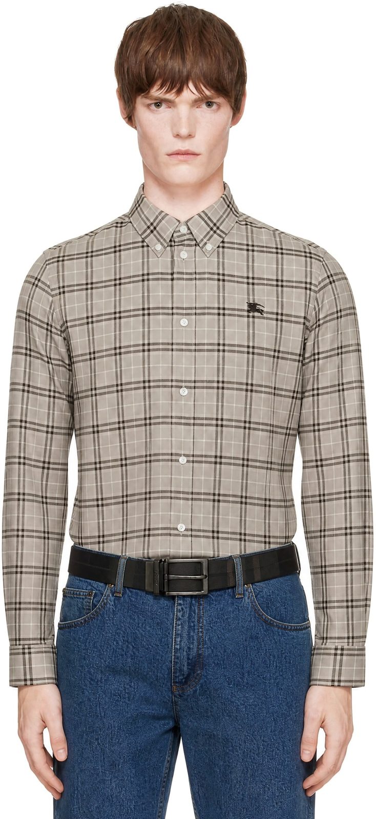 Gray Relaxed Fit Check Cotton Shirt 262376M192006