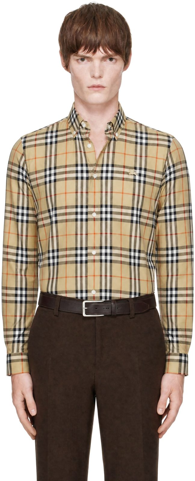 Beige Relaxed Fit Check Cotton Shirt 262376M192007