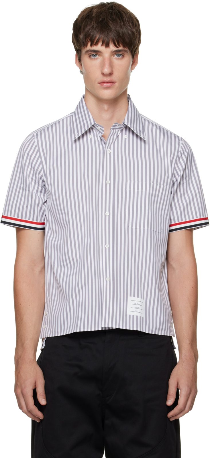 White & Gray Straight-Fit University Stripe Shirt 262381M192008