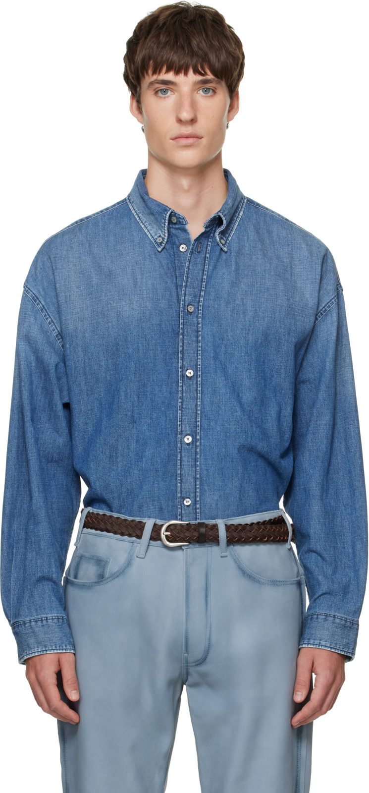 Blue Denim Button-Up Shirt 262129M192005