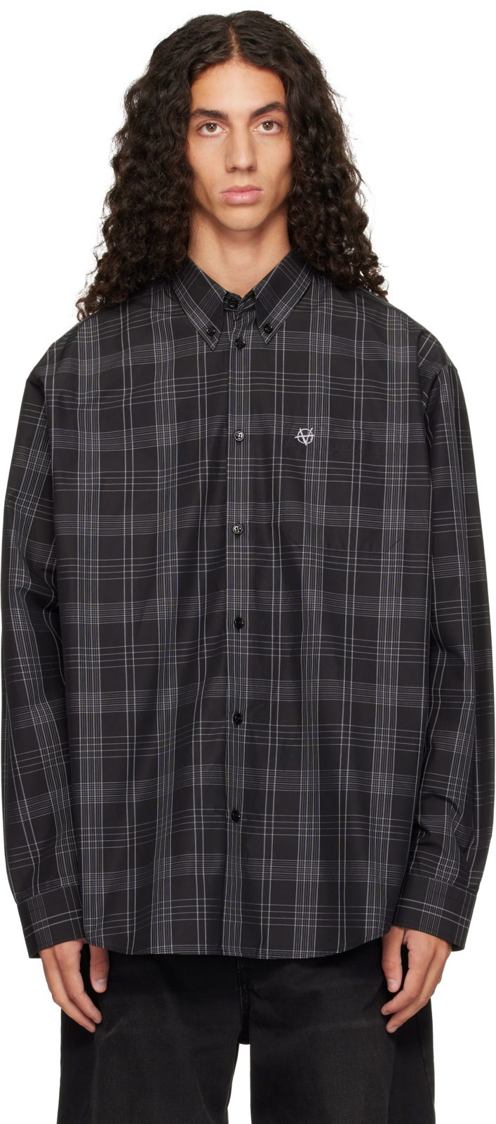Black Metal Logo Checked Shirt 262669M192006