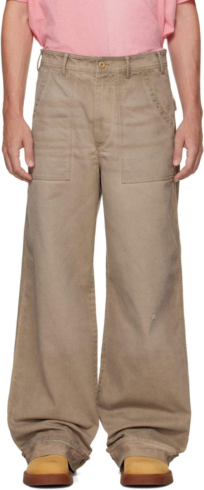 Beige Stained Twill Trousers 262129M191007