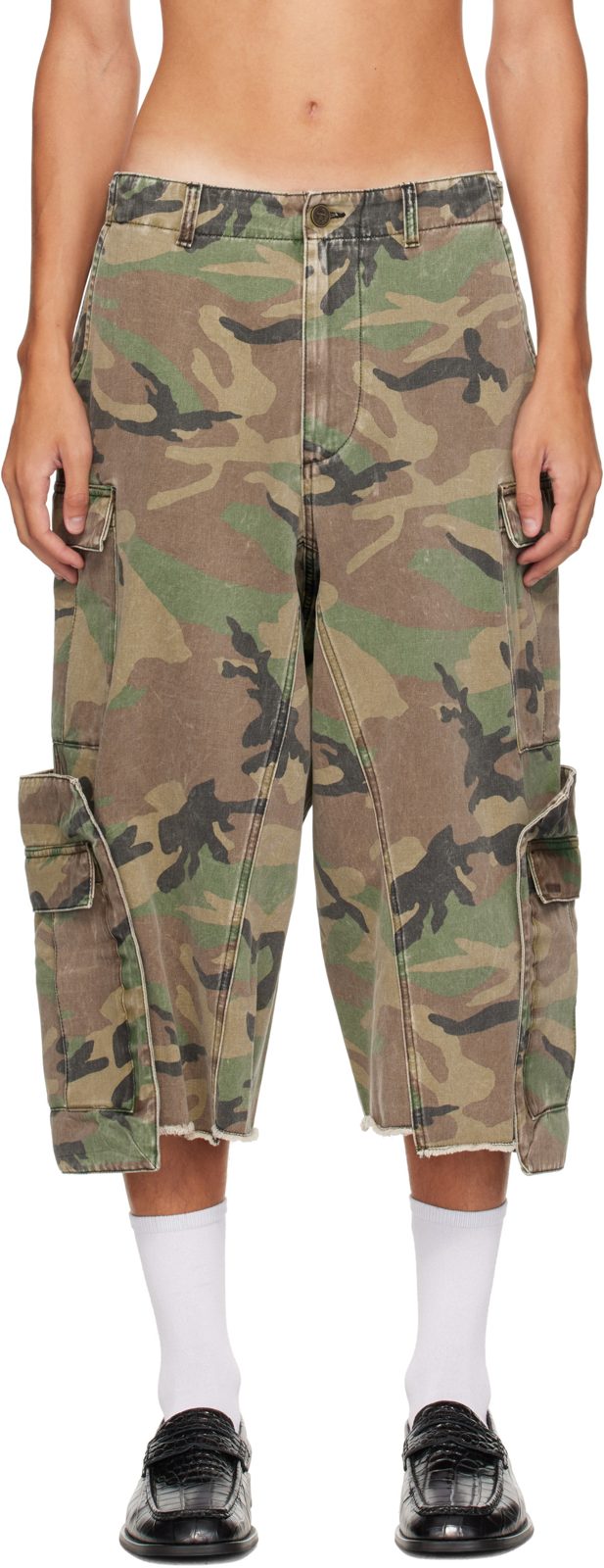 Khaki 3/4 Merged Cargo Pants 262669M188003