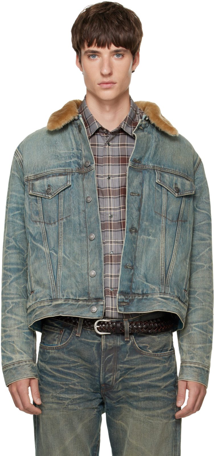 Blue Fur Collar Denim Jacket 262129M177003