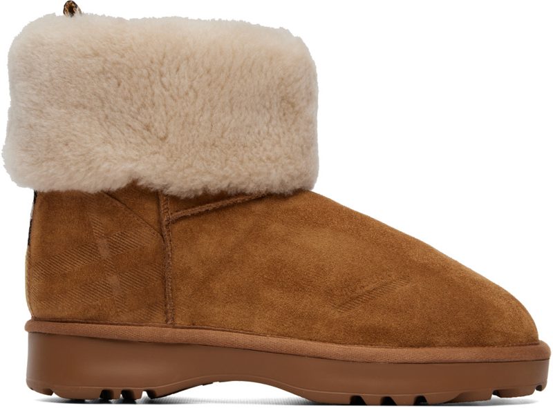 Tan Check Shearling Flint Ankle Boots 262376F113003
