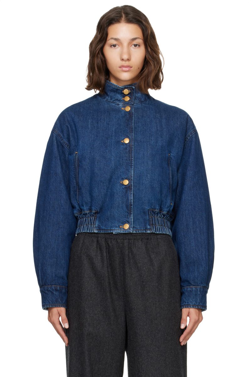 Blue Denim Padded Blouson Jacket 262249F060001
