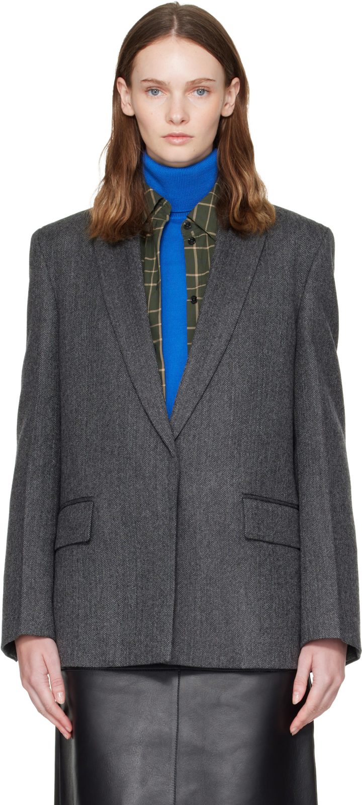 TOTEME Gray Herringbone Blazer 262771F057004