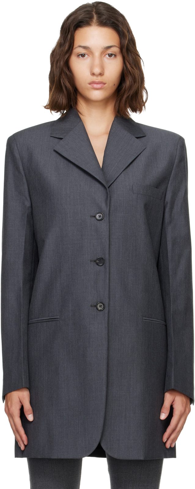 Gray Fil-a-Fil Wool Tailored Blazer 262249F057004