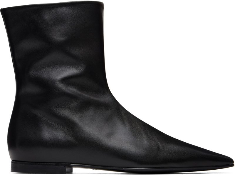 TOTEME Black Zip Leather Chelsea Boots 262771F113004