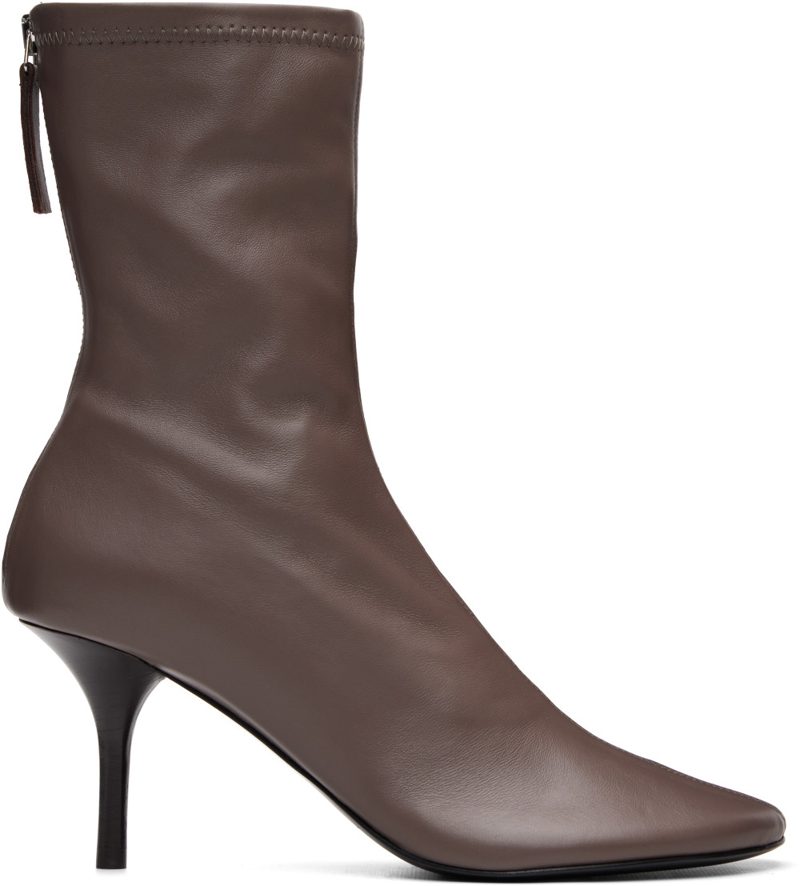 Brown Stretch Leather Ankle Boots 262129F113000