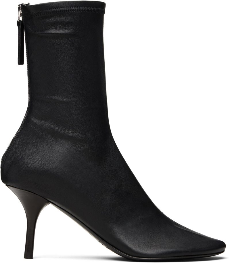 Black Leather Ankle Boots 262129F113001