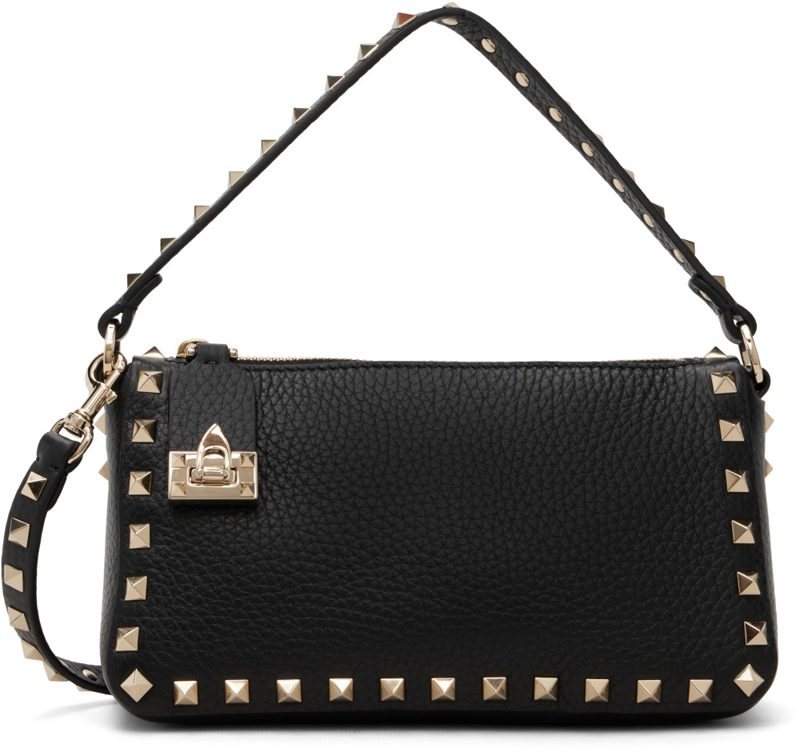 Garavani Black Grained Leather Rockstud Small Shoulder Bag 262807F048025