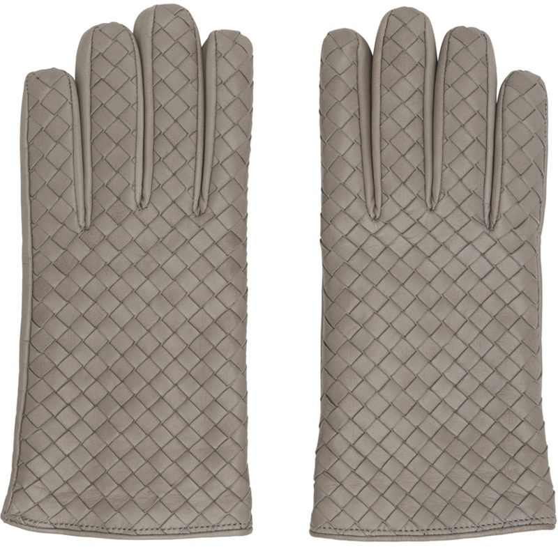 Gray Intrecciato Leather Gloves 242798M135001
