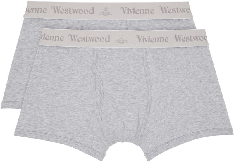 Two-Pack Gray Cotton Boxer Briefs 262314M216004