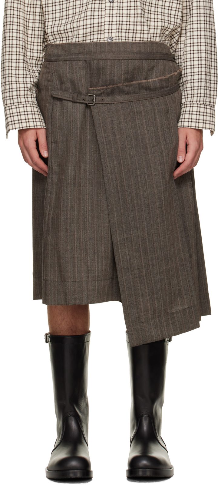 Taupe Pleated Wool Kilt 262358M191046