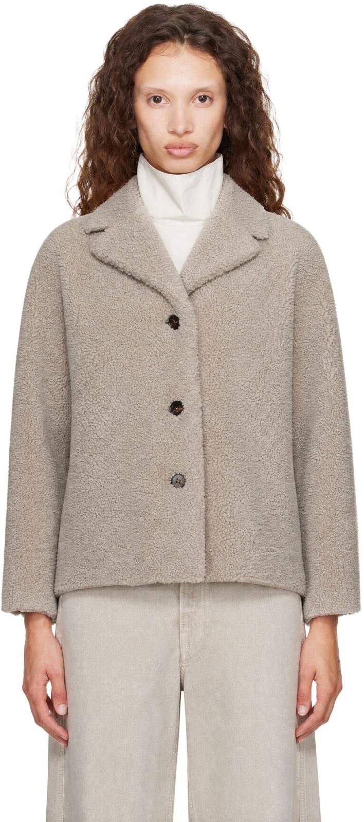 Gray Violante Shearling Jacket 252118F062000