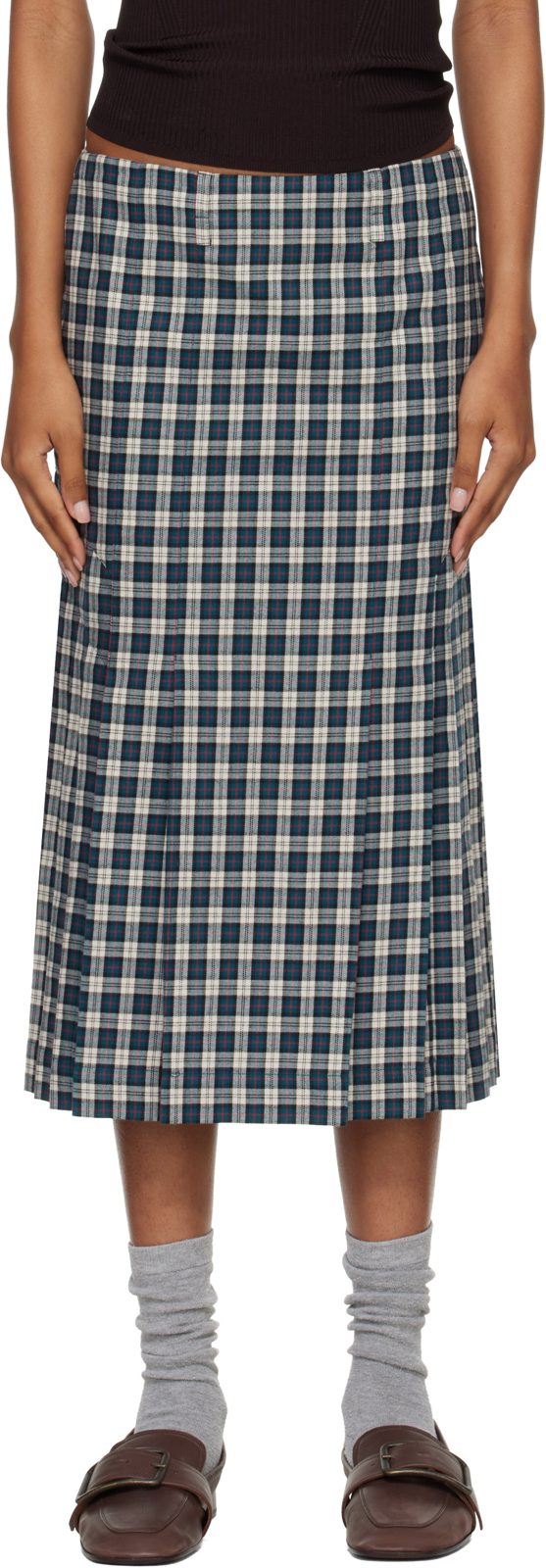 Green & [오프화이트] Flannel Midi Skirt 262358F092022