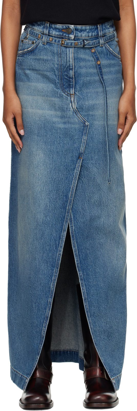 Blue Long Denim Maxi Skirt 262358F093001