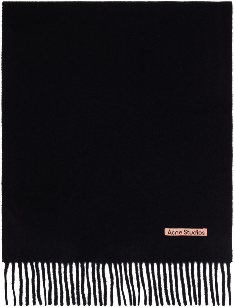 Black Fringe Wool Scarf 262129F028020