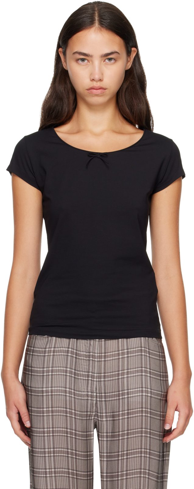 Black Jersey Bow T-shirt 262129F110060